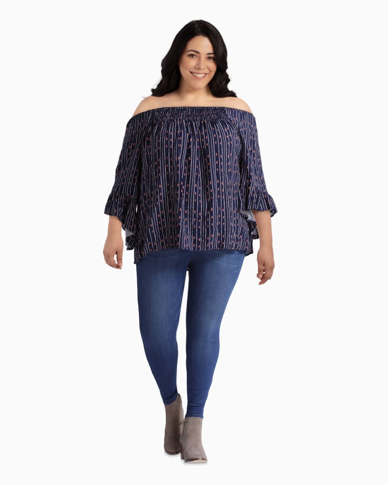 Plus size model with rectangle body shape wearing Rachel Off-The-Shoulder Top by Cameo | Dia&Co | dia_product_style_image_id:110287